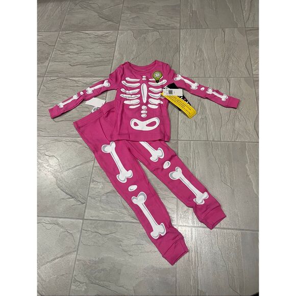 Komar Kids Pink Skeleton Glow In The Dark 2pc Jammy Set Girls 3T NEW - Picture 1 of 7